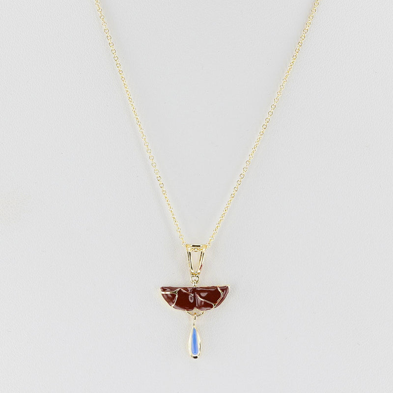 Red and Blue Enamel and Gold Lining Kintsugi Pendant Necklace, 14k