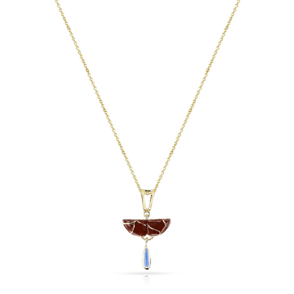 Red and Blue Enamel and Gold Lining Kintsugi Pendant Necklace, 14k
