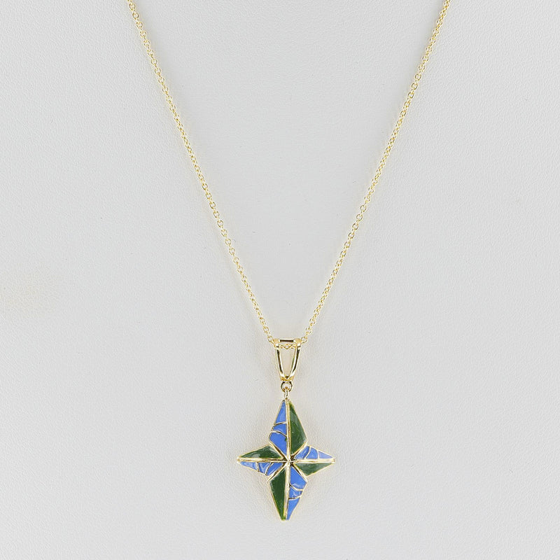 Blue and Green  Enamel and Gold Lining Kintsugi Pendant Necklace, 18k