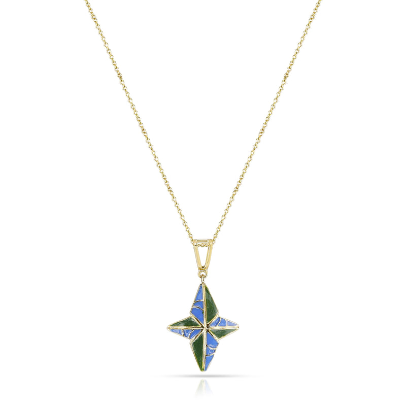 Blue and Green  Enamel and Gold Lining Kintsugi Pendant Necklace, 18k