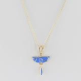 Half Circle and Drop Blue Enamel and Gold Lining Kintsugi Pendant Necklace, 14K