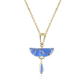 Half Circle and Drop Blue Enamel and Gold Lining Kintsugi Pendant Necklace, 14K