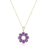 Purple Floral Enamel and Gold Lining Kintsugi Pendant Necklace, 14k