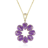 Purple Floral Enamel and Gold Lining Kintsugi Pendant Necklace, 14k