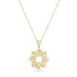 White Floral Enamel and Gold Lining Kintsugi Pendant Necklace, 14K