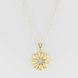 White Floral Enamel and Gold Lining Kintsugi Pendant Necklace, 14K