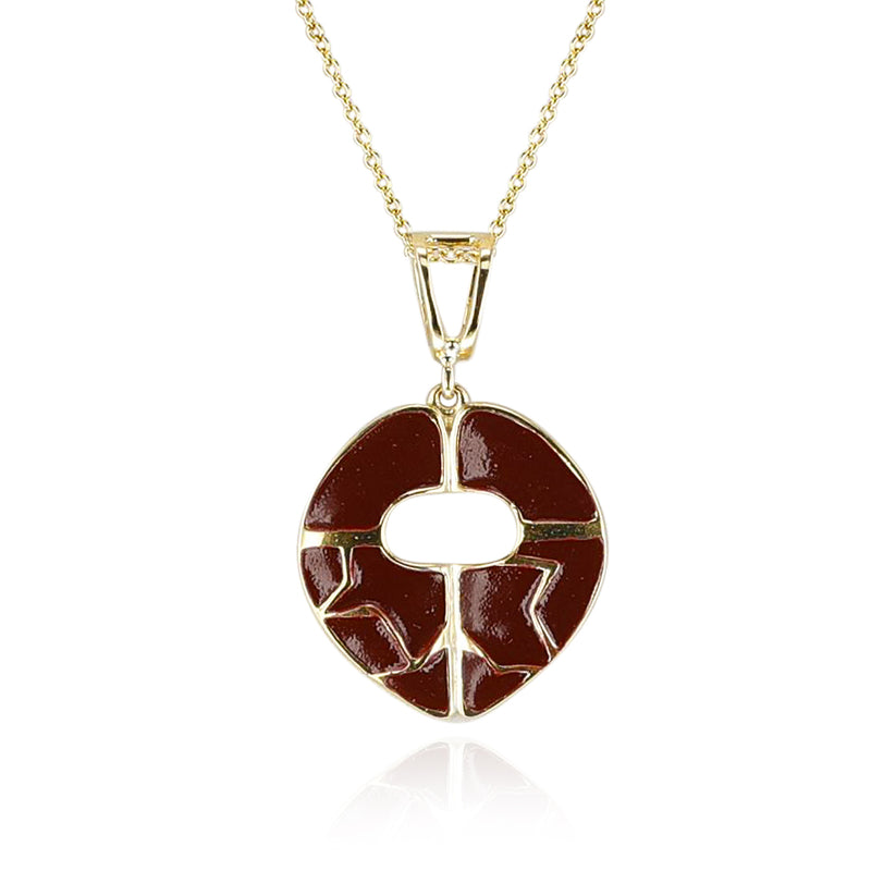 Red Enamel and Gold Lining Kintsugi Pendant Necklace, 14k