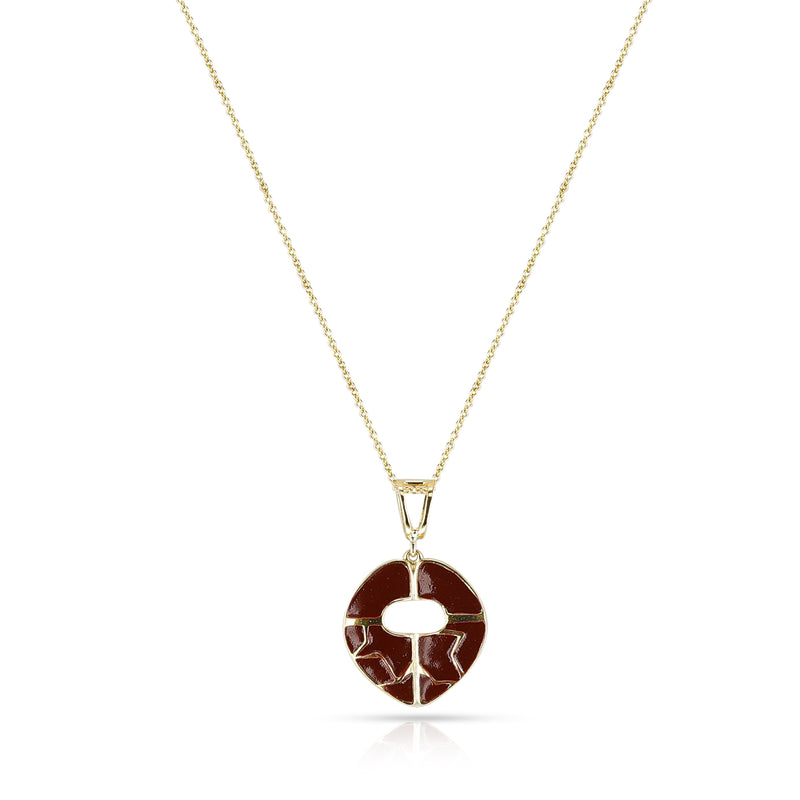Red Enamel and Gold Lining Kintsugi Pendant Necklace, 14k