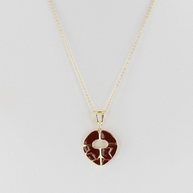 Red Enamel and Gold Lining Kintsugi Pendant Necklace, 14k