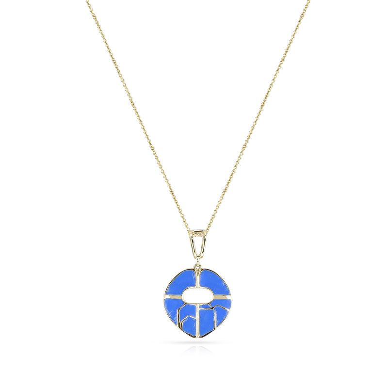 Blue Enamel and Gold Lining Kintsugi Pendant Necklace, 14k