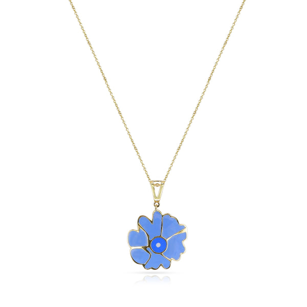 Blue Floral and Gold Lining Kintsugi Pendant Necklace, 14K