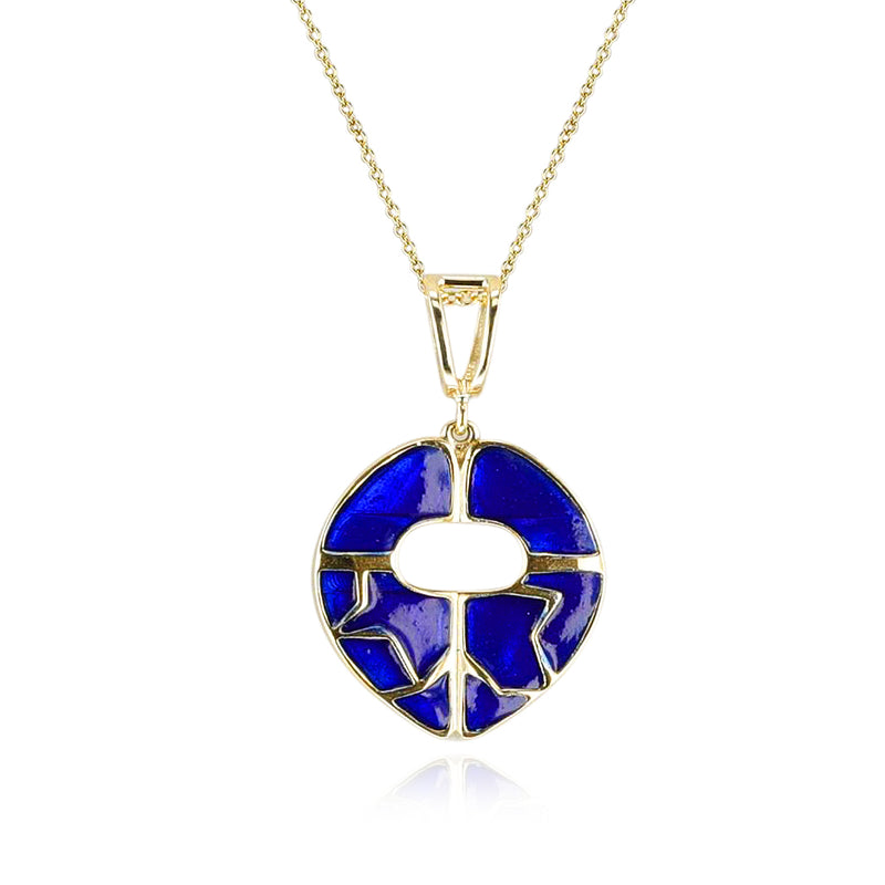 Dark Blue Enamel and Gold Lining Kintsugi Pendant Necklace, 14k