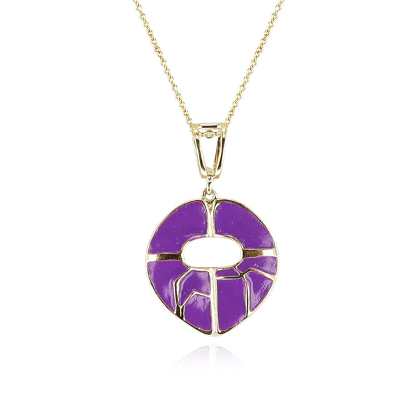 Purple and Gold Lining Kintsugi Pendant Necklace, 14k