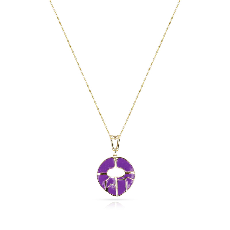 Purple and Gold Lining Kintsugi Pendant Necklace, 14k