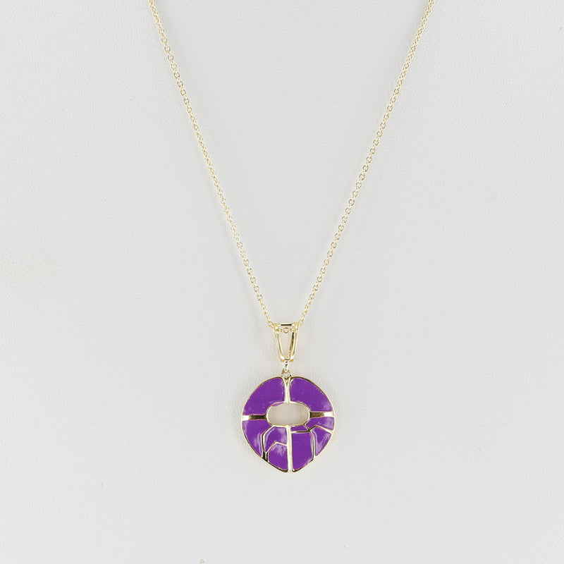 Purple and Gold Lining Kintsugi Pendant Necklace, 14k