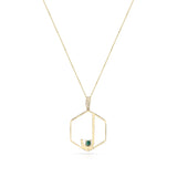 Hexagon "J" Alphabet with Malachite Cabochon Pendant Necklace, 14k