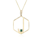 Hexagon "J" Alphabet with Malachite Cabochon Pendant Necklace, 14k