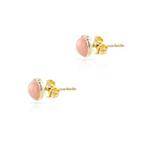 Pink Opal Round Cabochon Studs, 14K