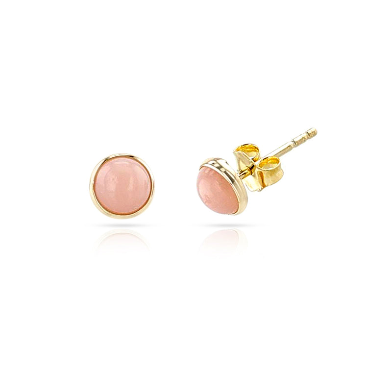 Pink Opal Round Cabochon Studs, 14K