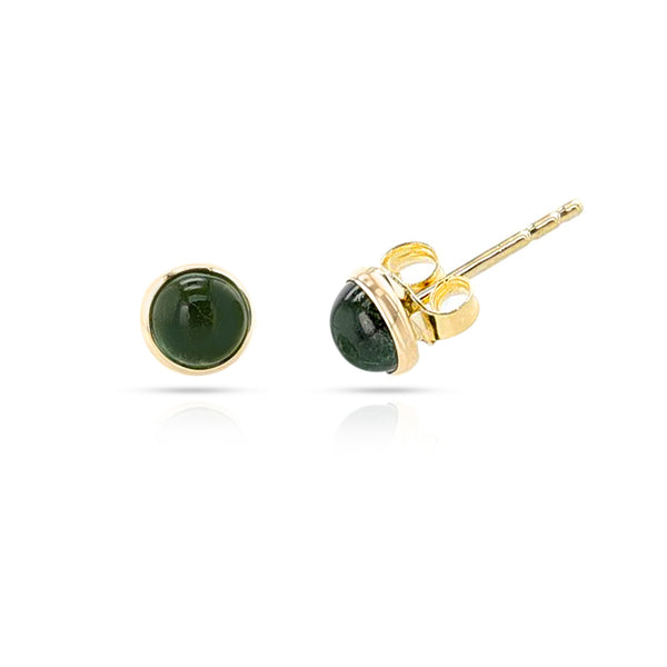 Green Tourmaline Round Cabochon Studs, 14K