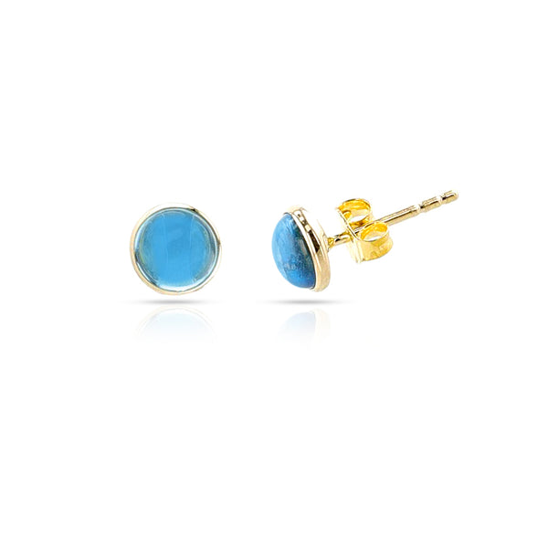 Blue Topaz Round Cabochon Studs, 14K