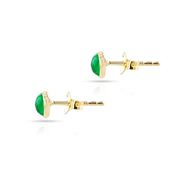 Emerald Round Cabochon Studs, 18K