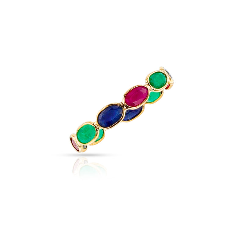 Ruby Emerald Sapphire Oval Horizontal Band, 18K