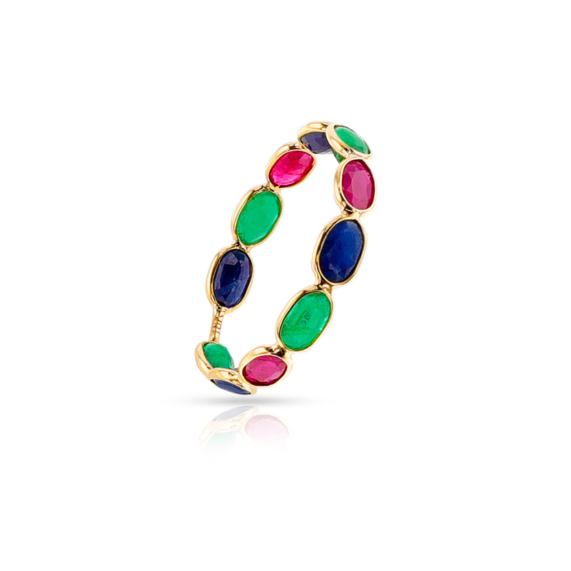 Ruby Emerald Sapphire Oval Horizontal Band, 18K