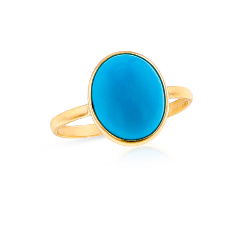 Oval Turquoise Cabochon Matte Finish Statement Ring, 18K