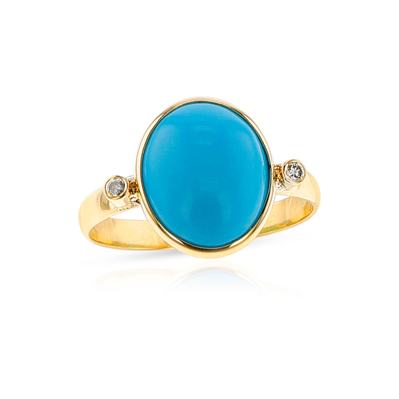 Oval Turquoise Cabochon and Diamond Statement Ring, 18K