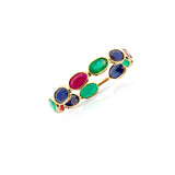 Ruby Emerald Sapphire Oval Horizontal Band, 18K