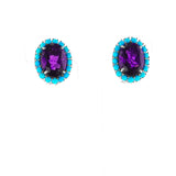 Oval Amethyst Cut and Turquoise Cabochon Earrings, 18k