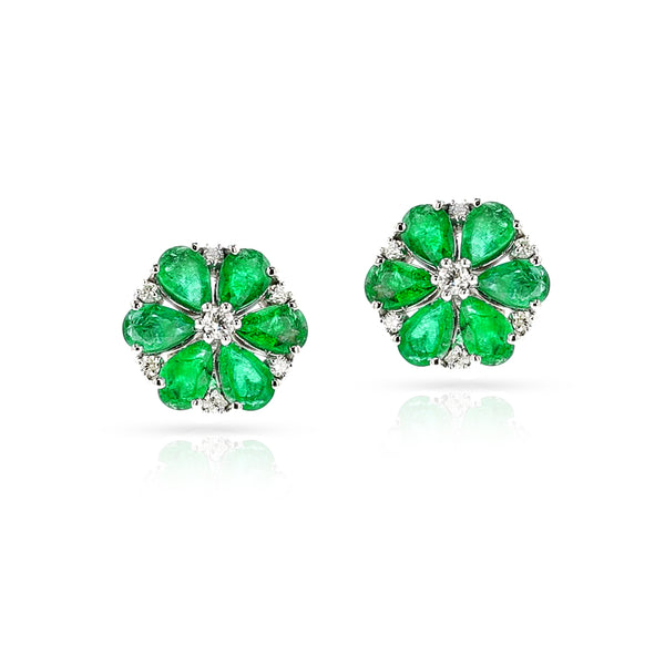 Emerald and Diamond Floral Studs, 18k