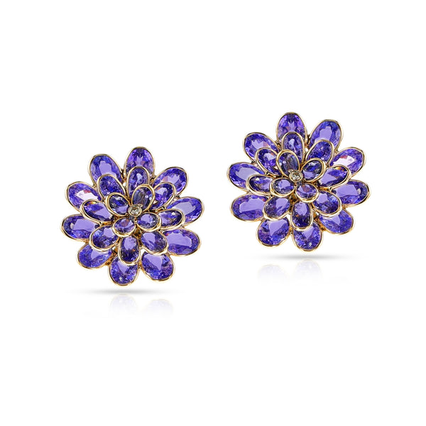 Tanzanite and Diamond Floral Cocktail Earrings, 18K