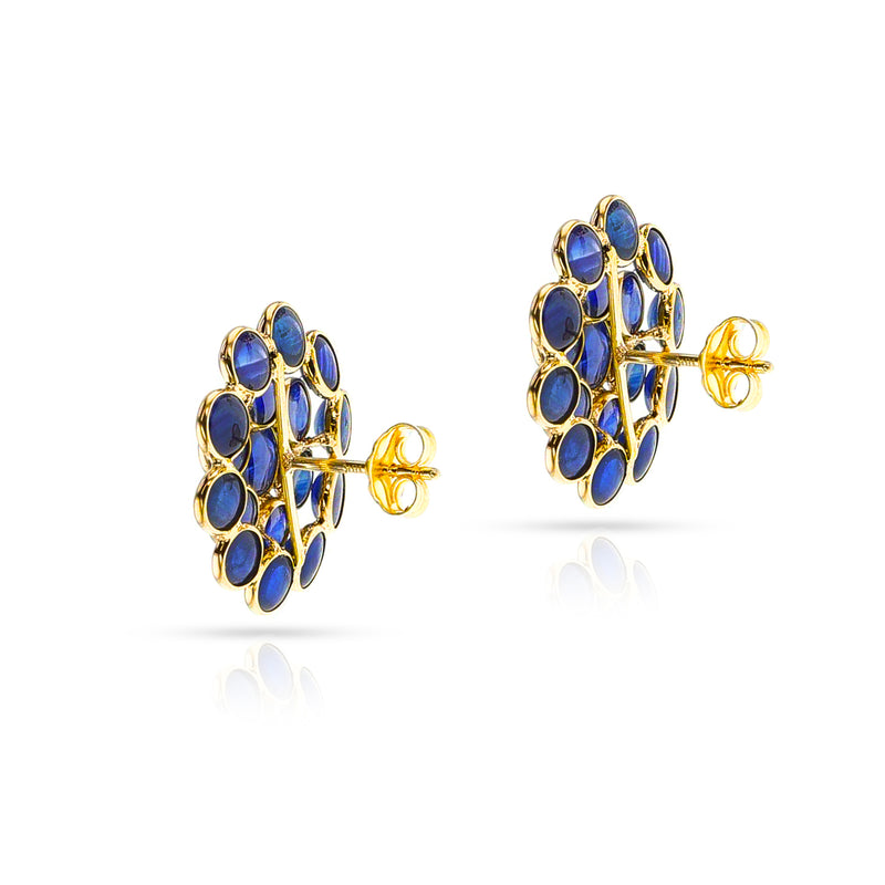 Sapphire Cabochon Floral Cocktail Earrings, 18K