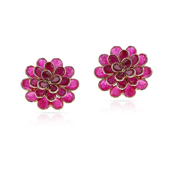 Ruby Floral Cocktail Earrings, 18K