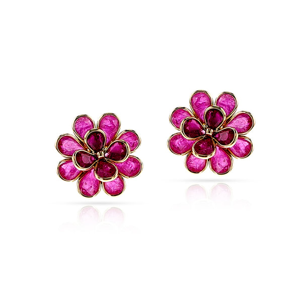 Ruby and Diamond Floral Earrings, 18k