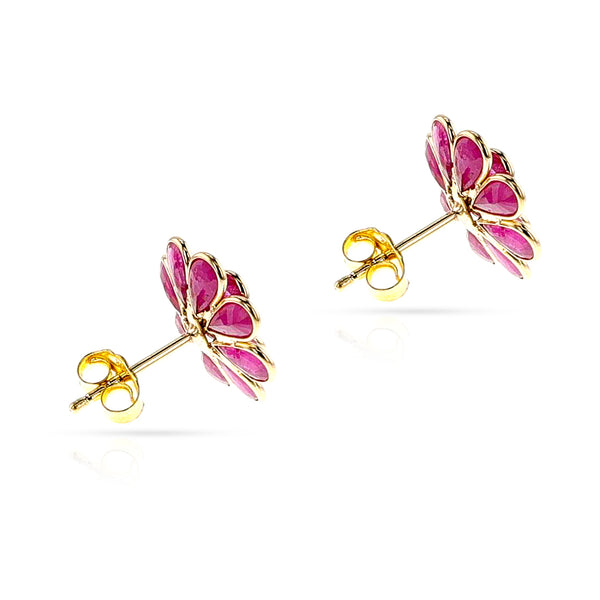Ruby and Diamond Floral Earrings, 18k