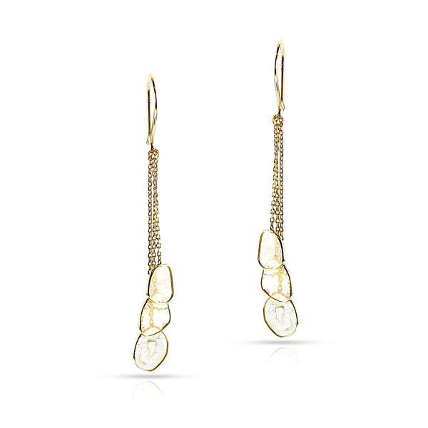 Diamond Slices Hanging Trio Earrings, 18K