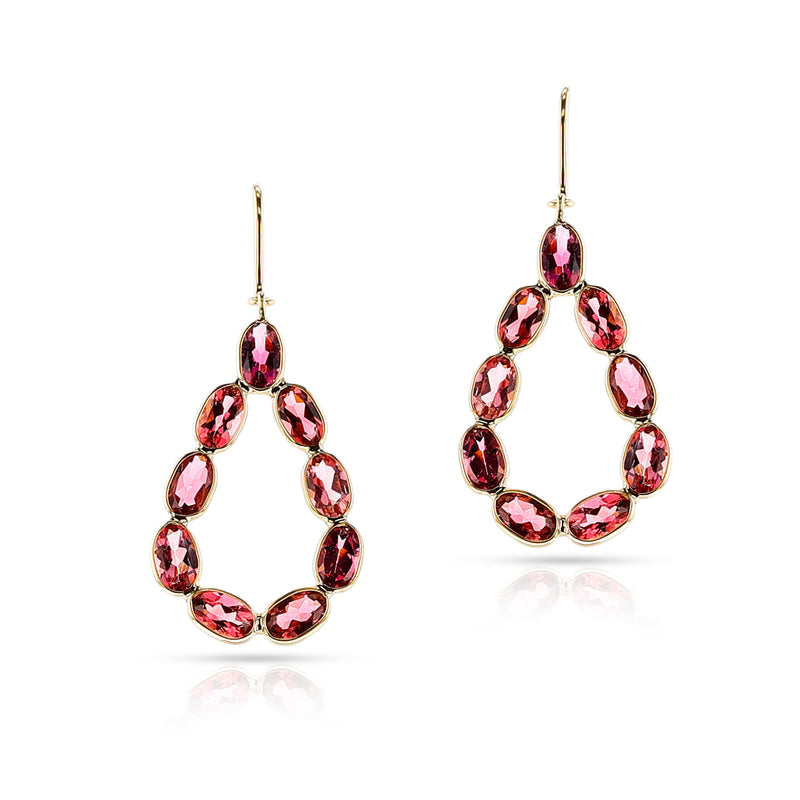 Pear Pink Tourmaline Dangling Earrings, 18k