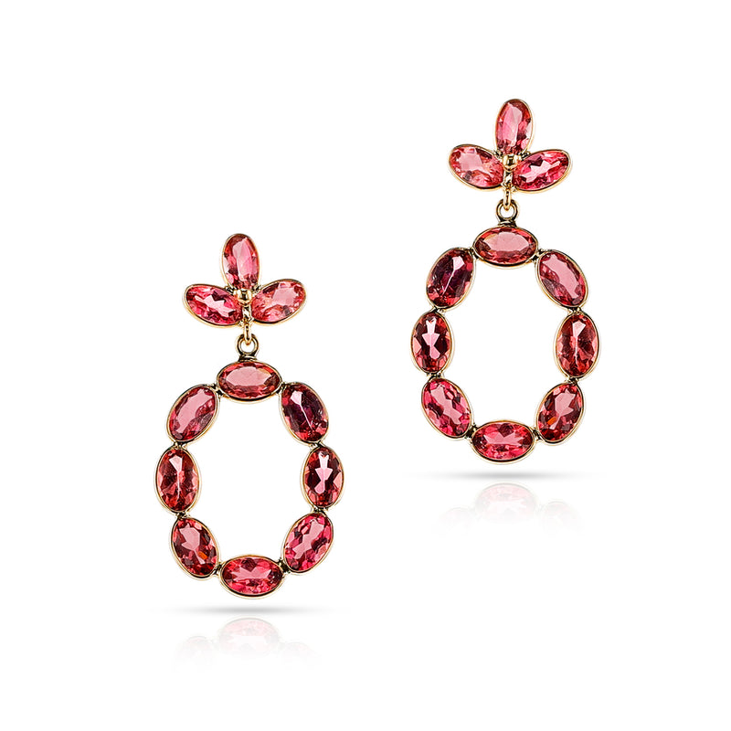 Oval and Stud Pink Tourmaline Earrings, 18K