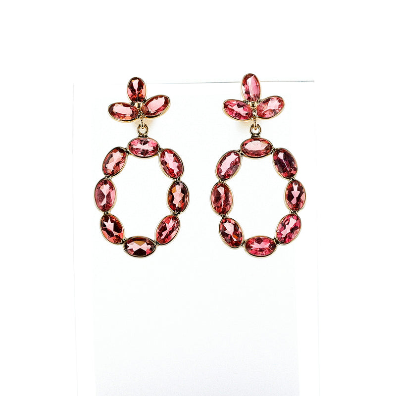 Oval and Stud Pink Tourmaline Earrings, 18K