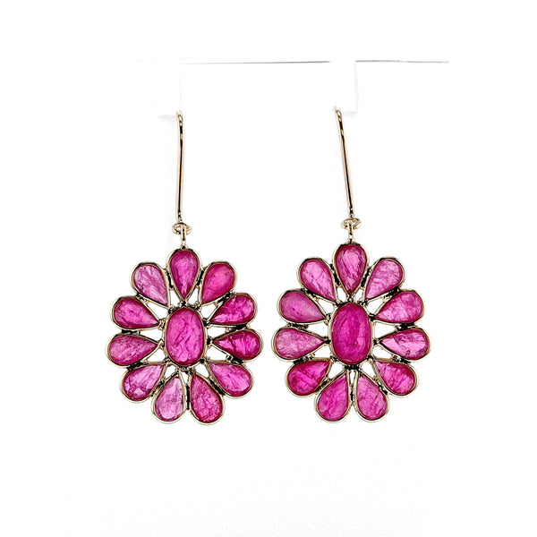 Ruby Floral Dangling Earrings, 18k