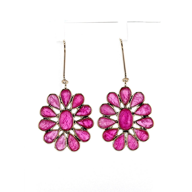 Ruby Floral Dangling Earrings, 18k