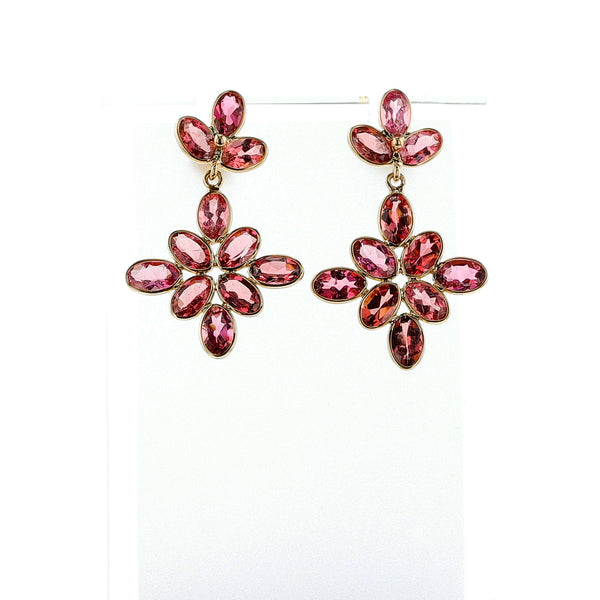 Pink Tourmaline Cocktail Dangling Earrings, 18k