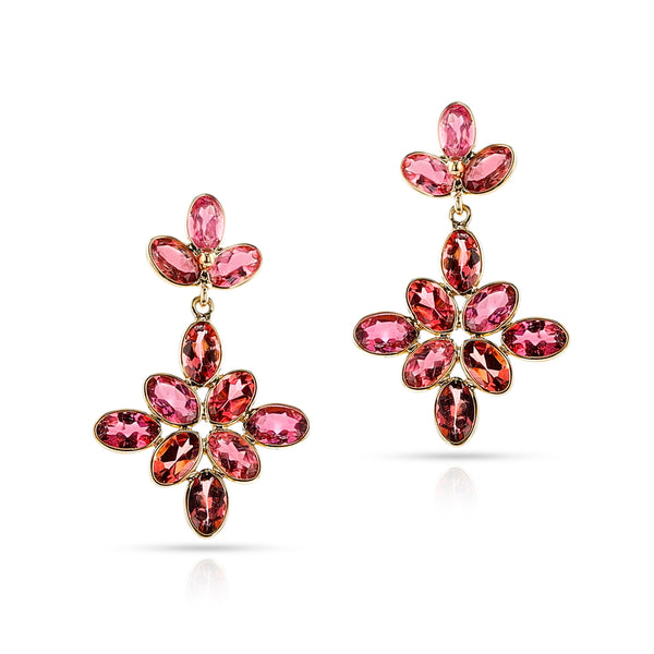 Pink Tourmaline Cocktail Dangling Earrings, 18k