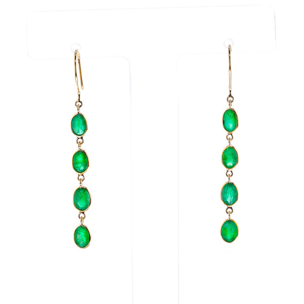 Four Oval Emerald Dangling Earrings, 18k