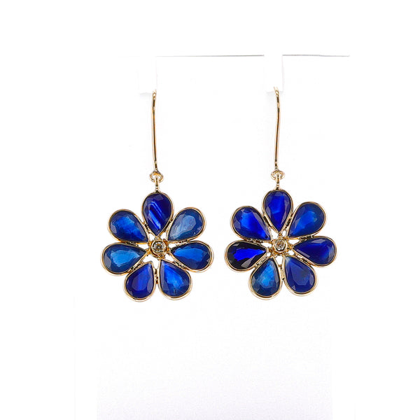 Sapphire and Diamond Floral Dangling Earrings, 18k