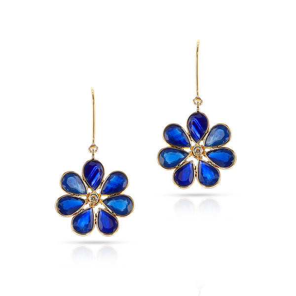 Sapphire and Diamond Floral Dangling Earrings, 18k