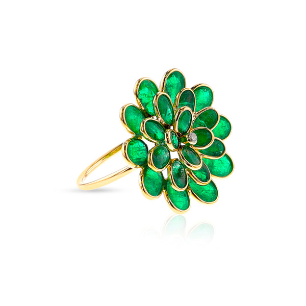 Emerald and Diamond Floral Cocktail Ring, 18K